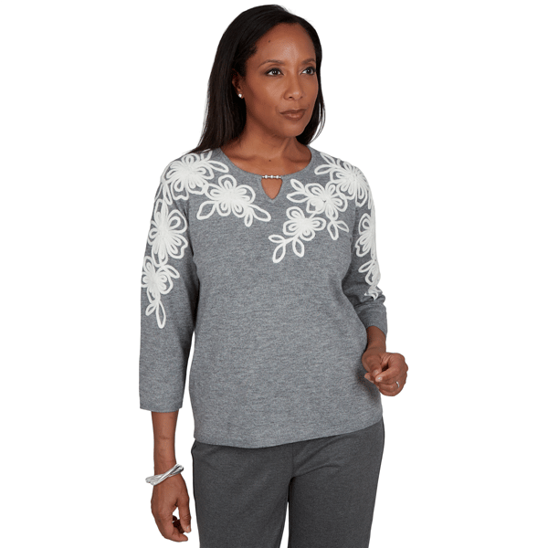 Womens Alfred Dunner Regent Street Floral Soutache Sweater - image 