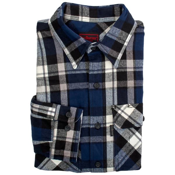 Mens Big & Tall FiveBrother&#40;R&#41; Long Sleeve Flannel Shirt-Navy/White - image 