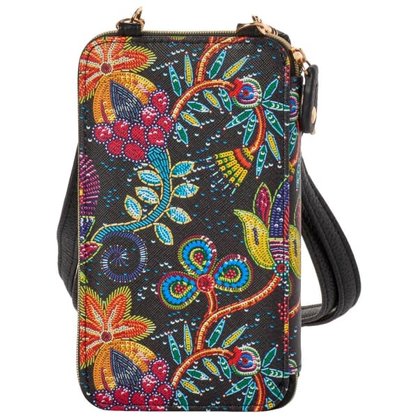 Womens Buxton Everywhere Sequin Flower Crossbody Wallet