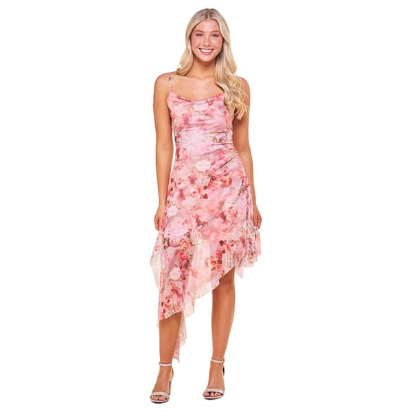 Juniors Madden Girl Mesh Cowl Neck Asymmetrical Slip Midi Dress