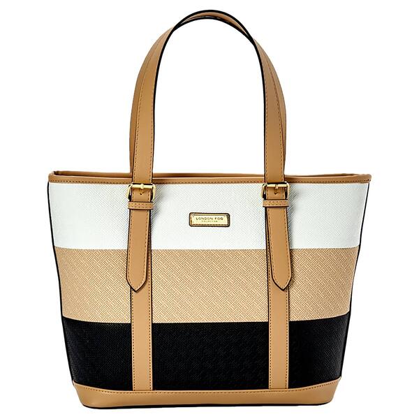London Fog River Woven Embossed Tote - Tri Color - image 