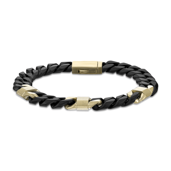 Mens Lynx Two-tone Stainless Steel 8mm Curb Chain Bracelet
