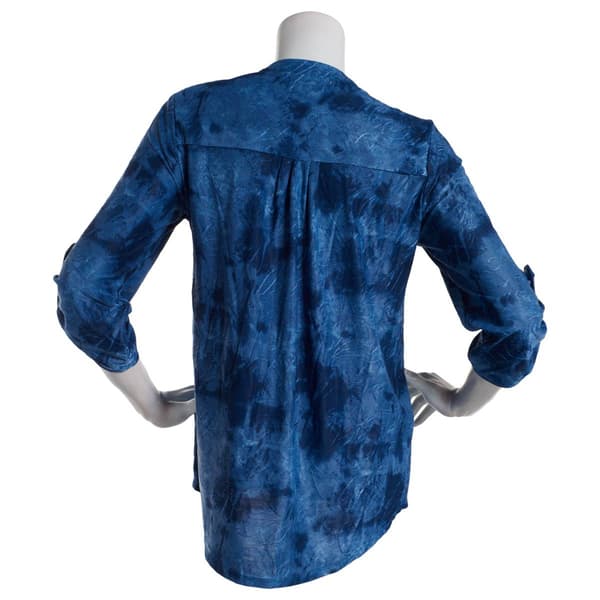 Petite Notations 3/4 Sleeve Tie Dye Jacquard Knit Pleat Henley