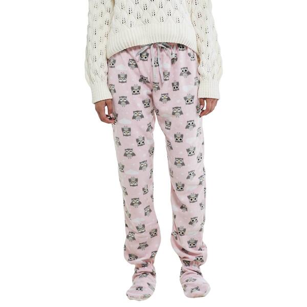 Womens Pillow Talk Owls Microfleece Footed Pajama Pants - image 