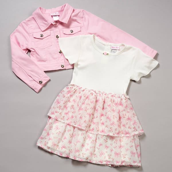 Girls (4-6x) Little Lass(R) Floral/Bow Mesh Dress w/ Twill Jacket - image 