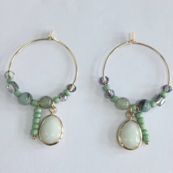 Ashley Cooper(tm) Gold-Tone Cluster Green Beaded Earrings - image 
