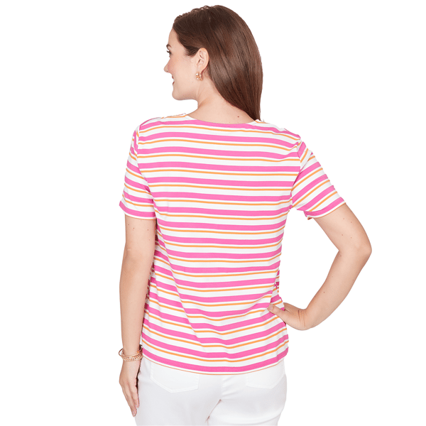 Petite Ruby Rd. Hothouse Florals Crochet Neck Stripe Knit