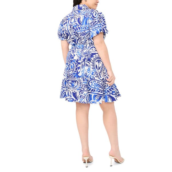 Plus Size MSK Short Sleeve Abstract Paisley Tie Waist Shirt Dress