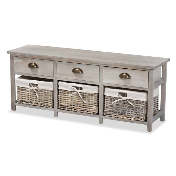 Baxton Studio Mabyn Light Grey Wood 3-Drawer Storage Bench