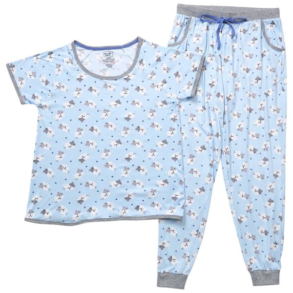 Juniors Pillow Talk Short Sleeve Suede Cats Jogger Pajama Set - image 
