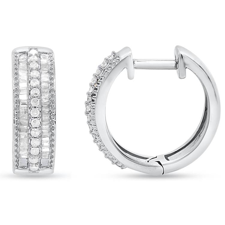 Diamond Classics(tm) 1/2ctw. Round & Baguette Diamond Hoop Earrings