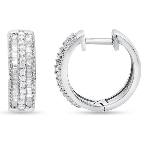 Diamond Classics(tm) 1/2ctw. Round & Baguette Diamond Hoop Earrings
