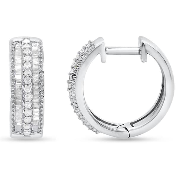 Diamond Classics(tm) 1/2ctw. Round & Baguette Diamond Hoop Earrings - image 