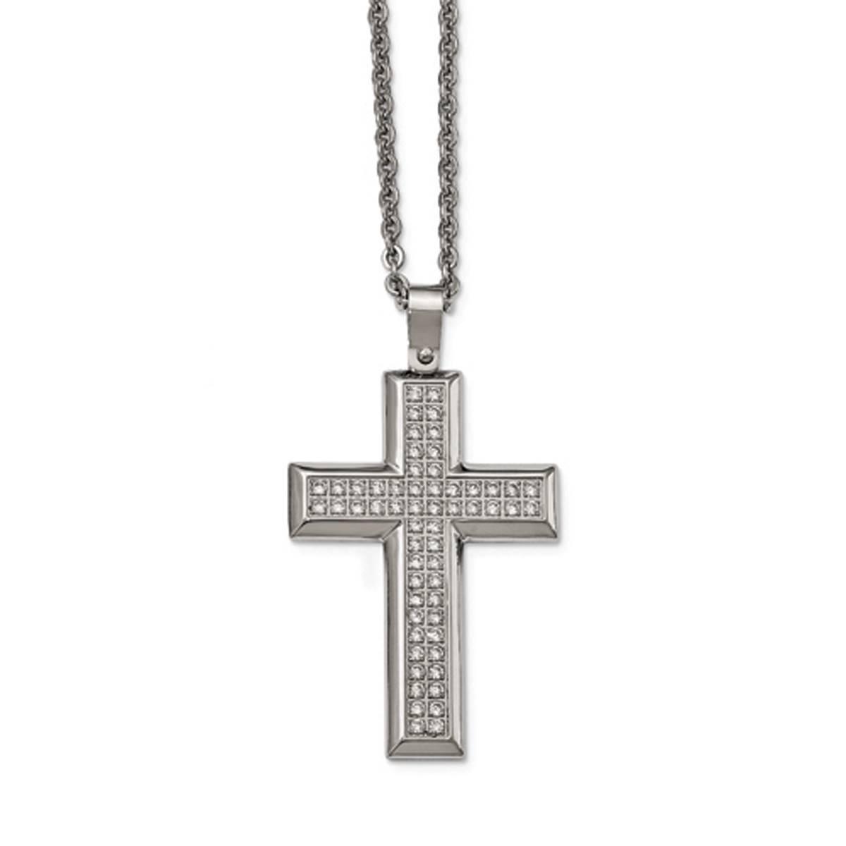 Mens Gentlemen’s Classics™ Polished CZ Cross Necklace