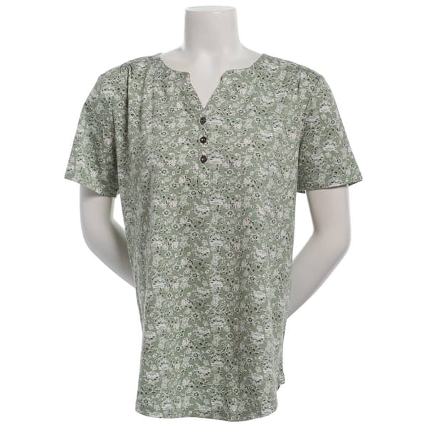 Womens Hasting & Smith Short Sleeve Floral Henley Tee