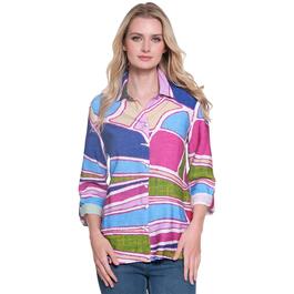Womens Ali Miles 3/4 Sleeve Colorful Block Blouse