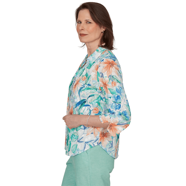 Womens Alfred Dunner Caribbean Blues Tropical Floral Blouse