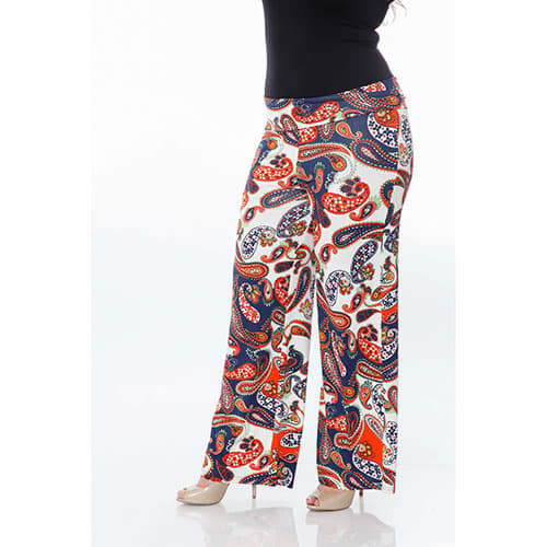 Plus Size White Mark Printed Palazzo Pants - Orange Paisley