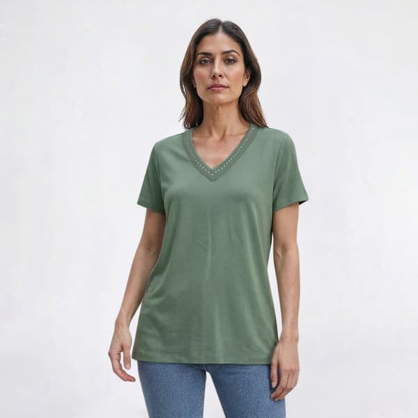 Womens Hasting & Smith Short Sleeve Solid V Neck Tee