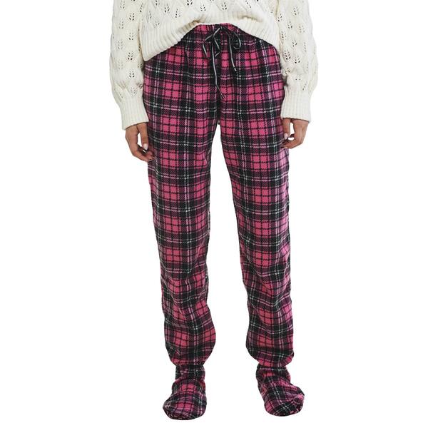 Womens Pillow Talk Plaid Microfleece Footed Pajama Pants - image 