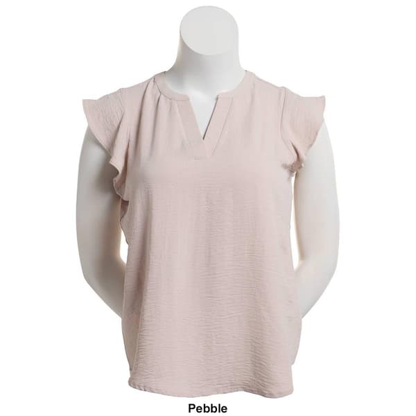 Womens Adrianna Papell Solid Short Flutter Sleeve Airflow Blouse