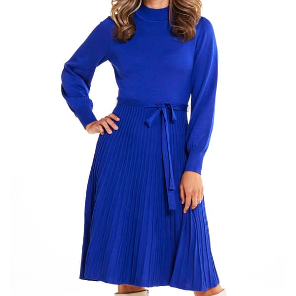 Womens Nina Leonard Long Sleeve Mock Neck Pleated Sweater Dress