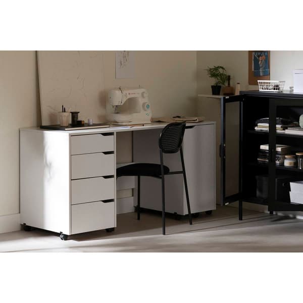 South Shore Crea Pure White Sewing Craft Table w/ Wheels