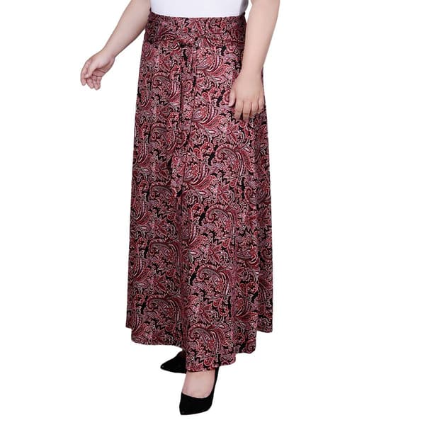 Plus Size NY Collection Pull On Tie Waist Paisley Skirt - image 