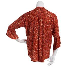 Plus Size Notations 3/4 Sleeve Jacquard Henley Blouse - Rust/Gold