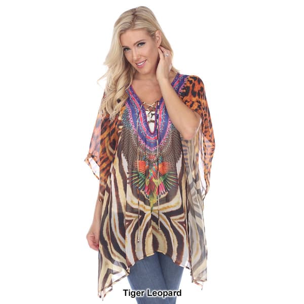Womens White Mark Yellow Leopard Abstract Poncho