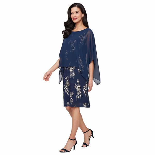Plus Size SLNY Foil Floral Sheath Dress with Chiffon Overlay