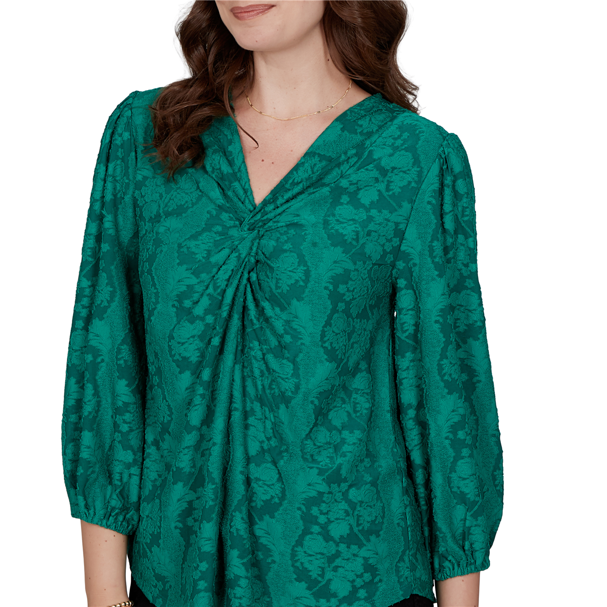 Womens Ruby Rd. Mysterious Romance Knot Front Floral Blouse