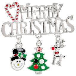 Silver-Tone Merry Christmas Pin with Charms
