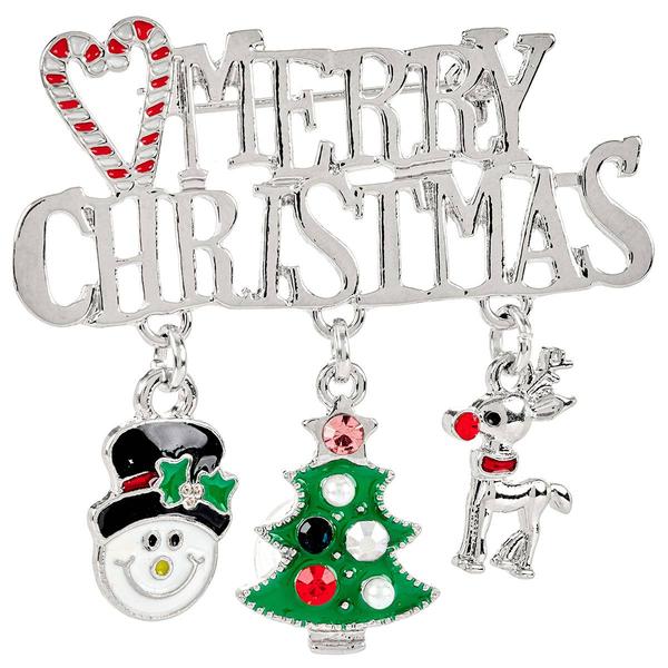 Silver-Tone Merry Christmas Pin with Charms