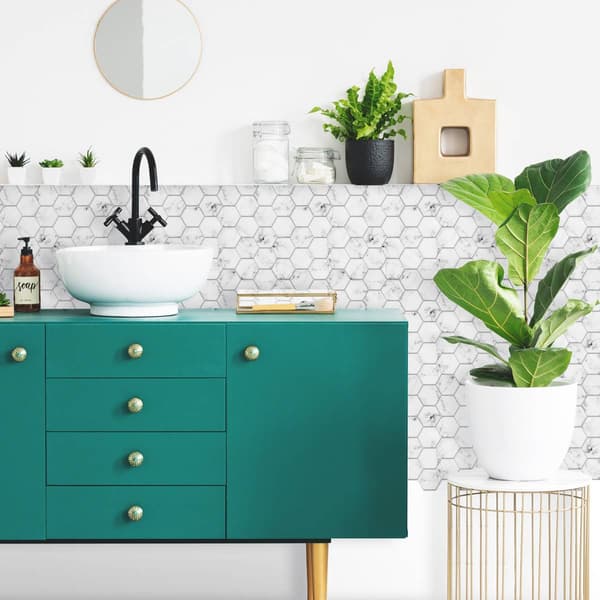 RoomMates&#174; Carrara Marble Hexagon Peel & Stick Backsplash