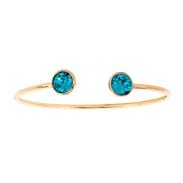 Gold Plated Blue Zircon Austrian Crystal Cuff Bangle Bracelet - image 