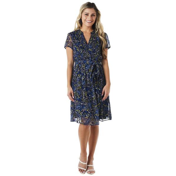 Plus Size MSK Short Sleeve Chiffon Pintuck A-Line Dress-Denim - image 