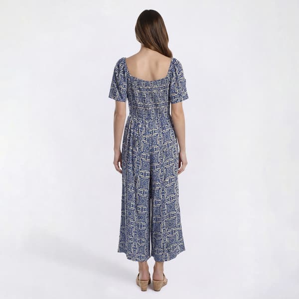 Womens Luxology Short Sleeve Square Neck Medallion Jumpsuit