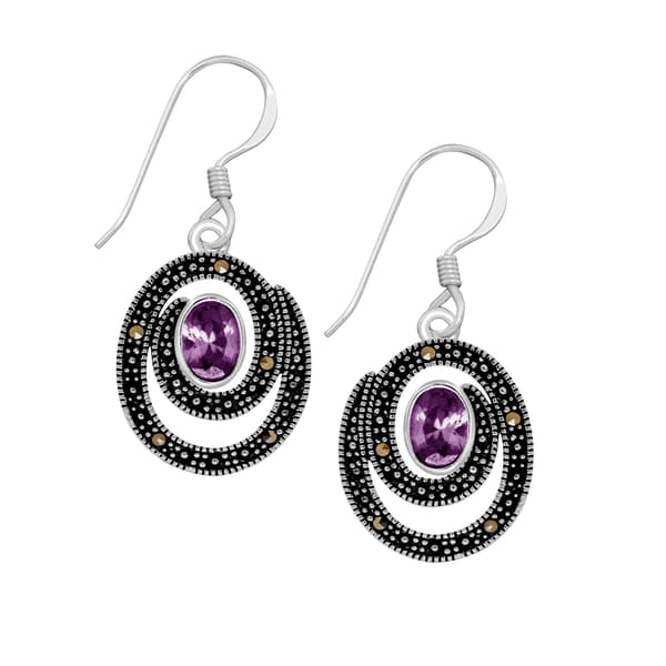 Marsala Marcasite With Amethyst Swirl Drop Earrings - image 
