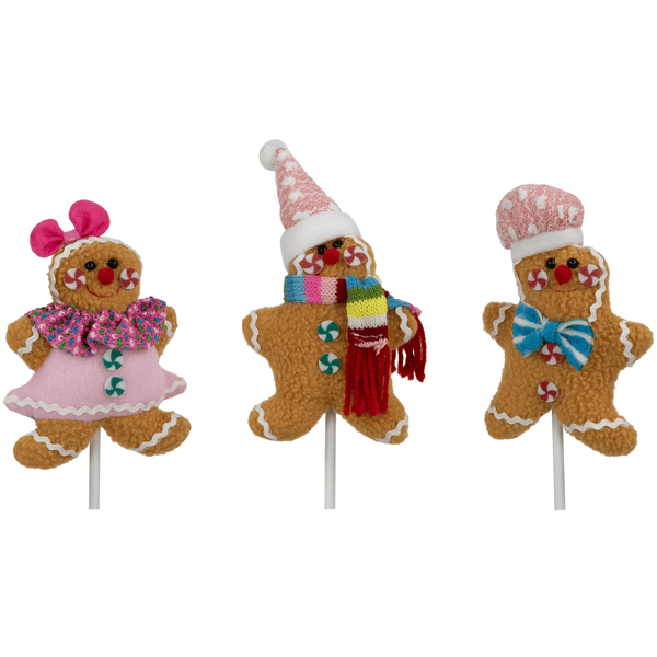 Northlight Plush Gingerbread Christmas Picks - Set of 3
