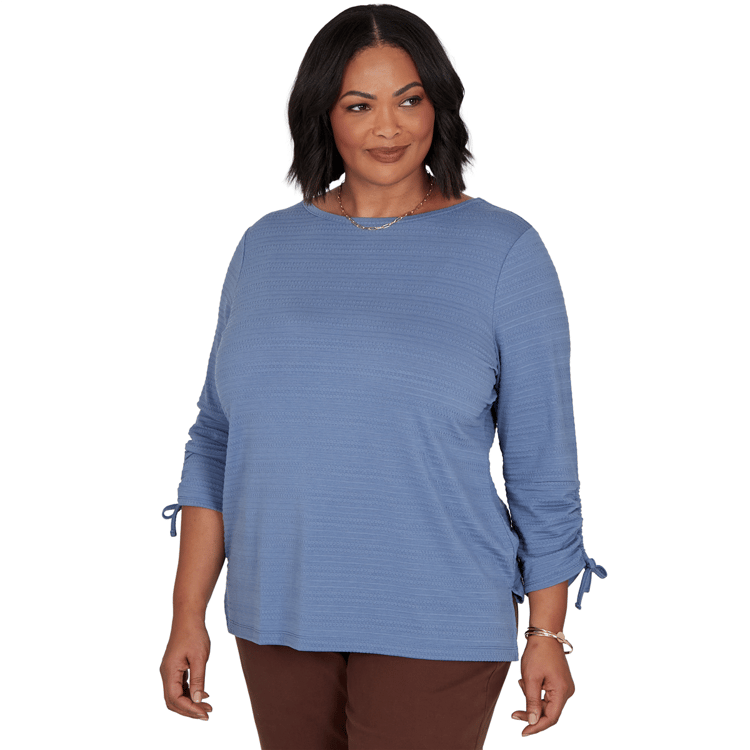 Plus Size Ruby Rd. Romance On The Ranch Ruch Sleeve Blouse