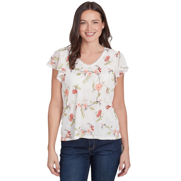 Womens Skye''s The Limit Spring Romance Flutter Sleeve Blouse - image 