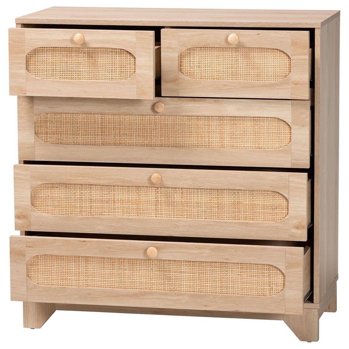 Baxton Studio Elsbeth Oak Brown Wood 5-Drawer Storage Cabinet