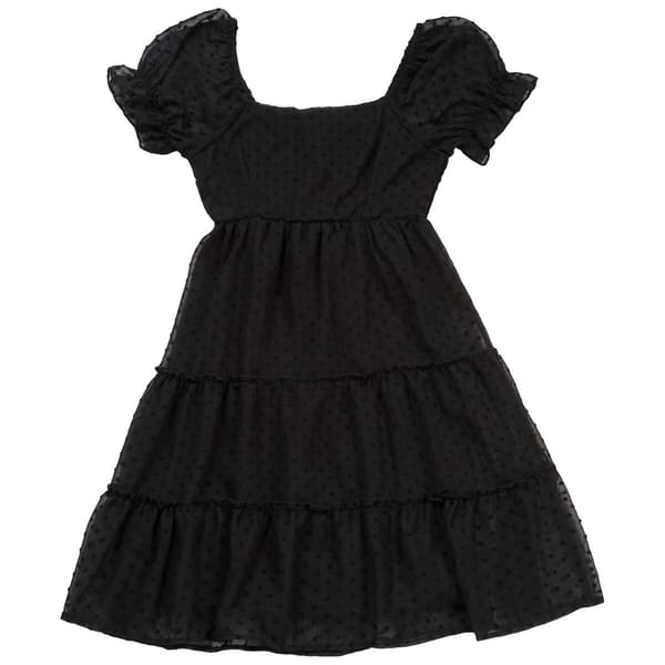 Girls (7-16) Jolie & Joy Clip Dot Short Sleeve Tiered Dress Black