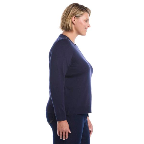 Plus Size Rafaella® Long Sleeve Solid Studded Crew Neck Sweater