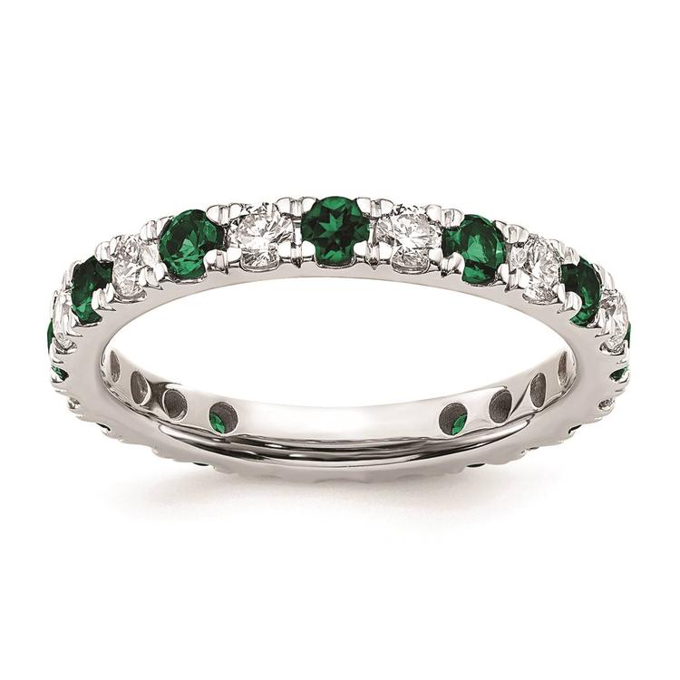 Pure Fire 14kt. White Gold Lab Created Emerald Eternity Band
