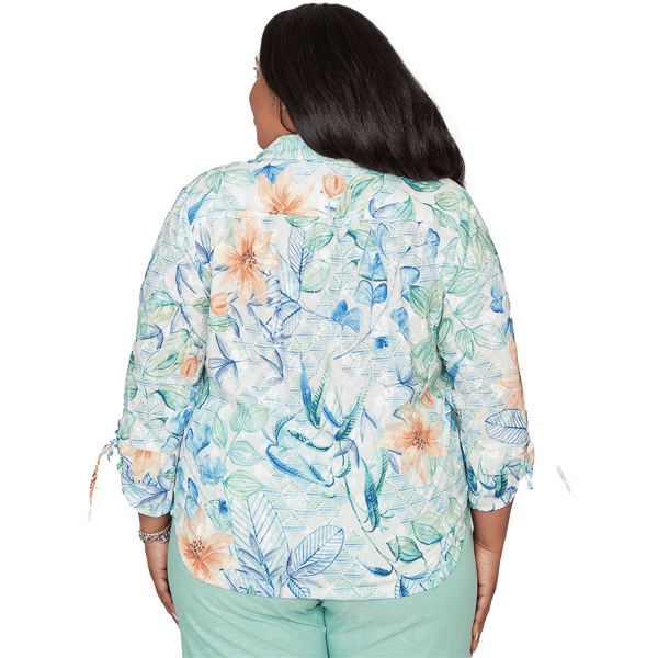 Plus Size Alfred Dunner Caribbean Blues Tropical Floral Blouse