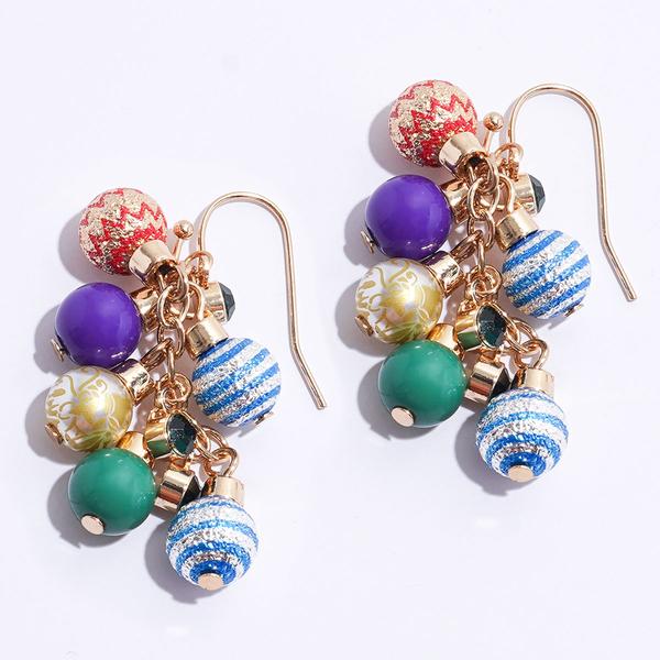 Gold-Tone Multi Color Ornament Cluster Drop Earrings - image 