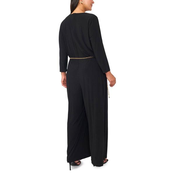Plus Size MSK 3/4 Sleeve Drape Neck Belt Waist Jumpsuit
