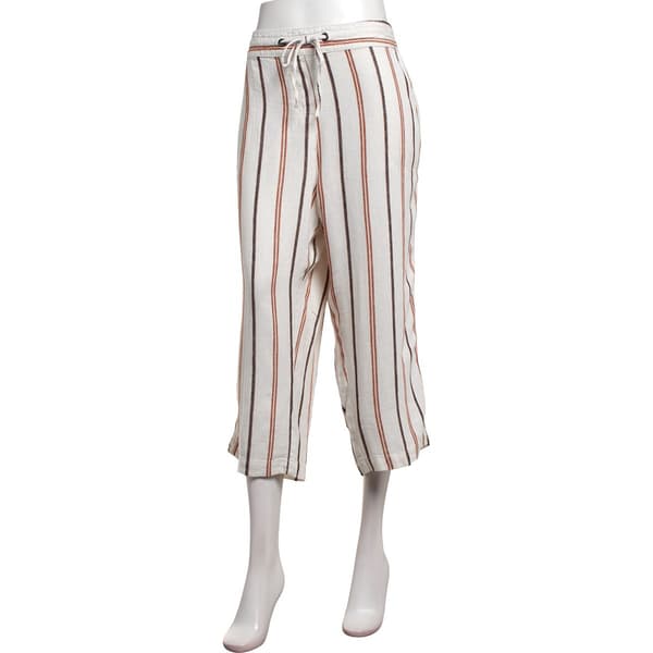Womens Per Se Wide Leg Stripe Porkchop Pocket Linen Capris - image 
